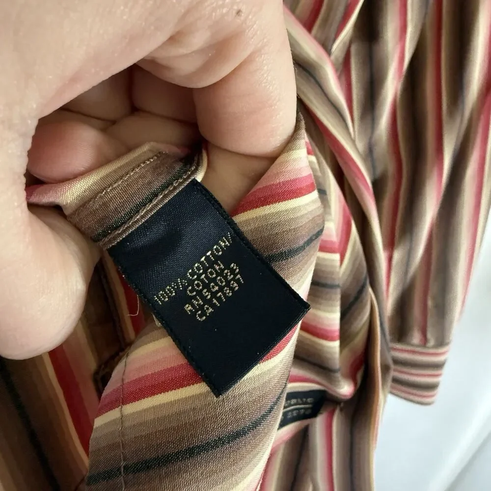 Banana Republic Dress Shirt Men's Large Brown Striped Button Up Long Sleeve
